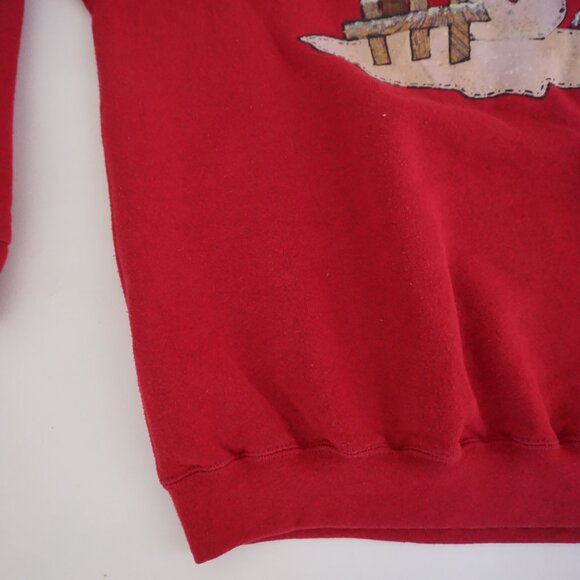 Vintage Pro Sports Red Snowman Christmas Tree Star Snowflake Sweatshirt Cabin L - Picture 6 of 9